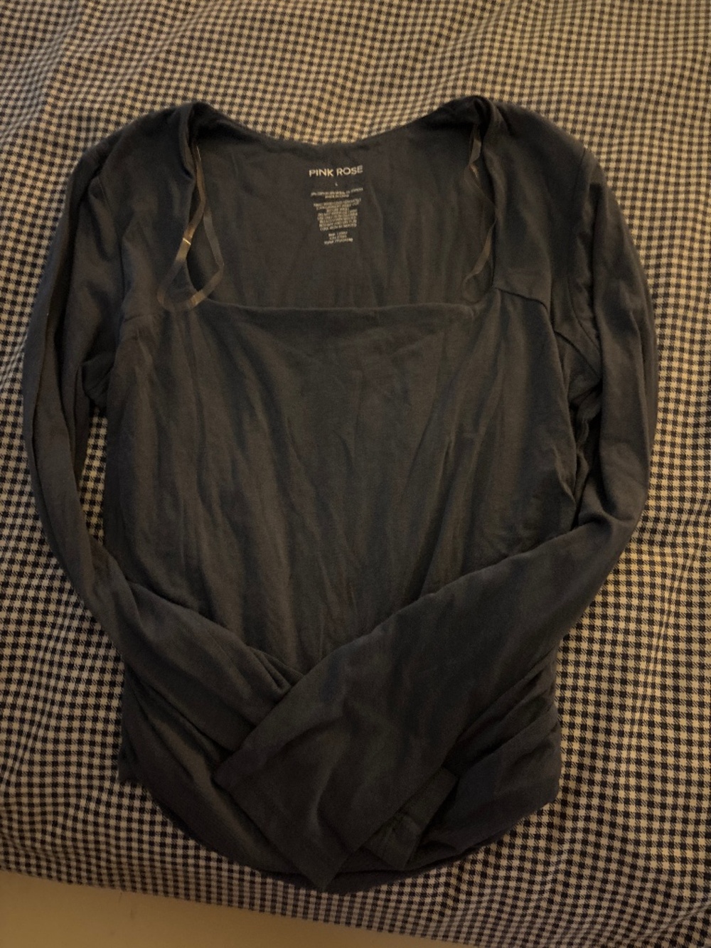 Blue long sleeve top with ruching on the side